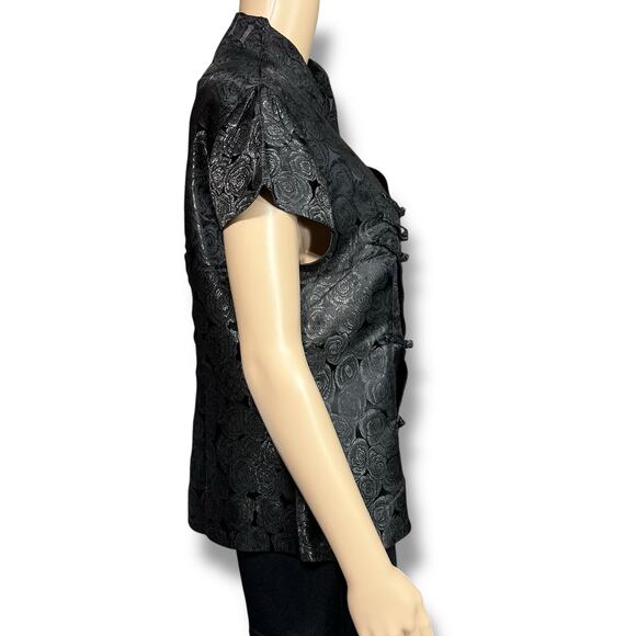 Laogudai Womens Blouse Top Chinese Traditional Satin Shirt Black Floral XXL - Picture 3 of 7